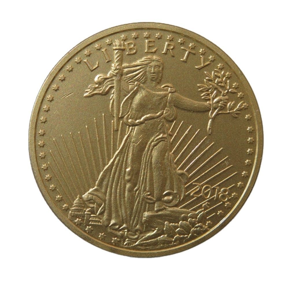 US Gold Coin 1 Oz Gold Plated Brass American Eagle Statue of Liberty Coins Round  2018, Matt Gold