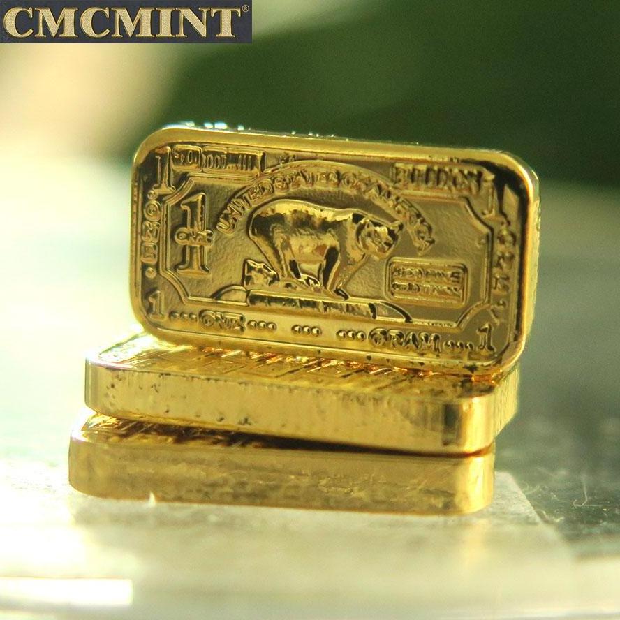 New Arrival gold plated coins 1 Gram 999 Titanium Gold Plated Bear Bar