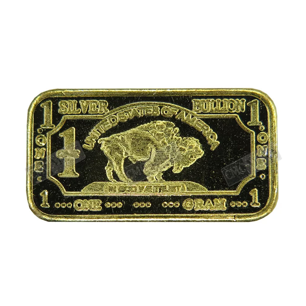 Custom Embossed Souvenir 1 Gram Gold Plated  Buffalo Bar Cmcmint