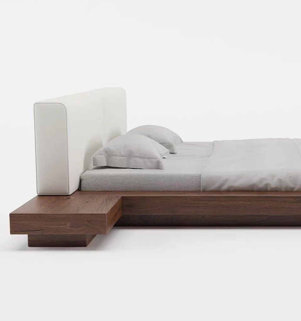 Full solid wood Japanese style tatami bed walnut large flat modern minimalist master bedroom suspended bed