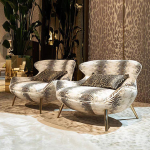 Italian light luxury single sofa chair, villa luxury living room leopard print metal leisure chair