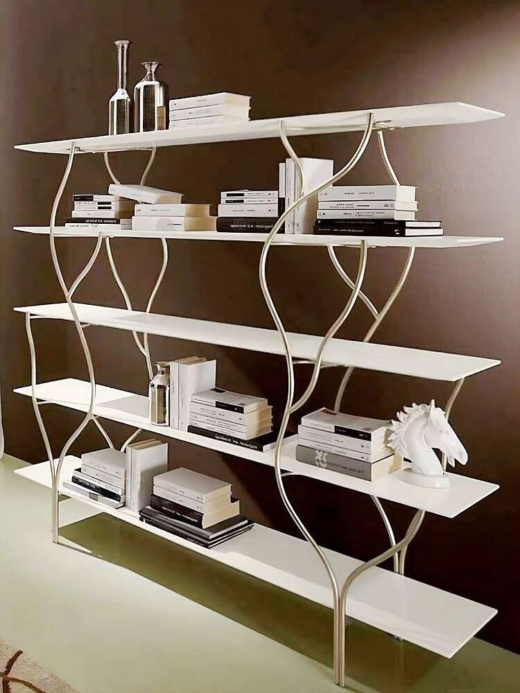 Italian light luxury floor bookshelf Modern designer living room household solid wood  bookshelf