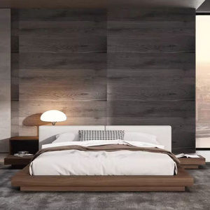 Full solid wood Japanese style tatami bed walnut large flat modern minimalist master bedroom suspended bed