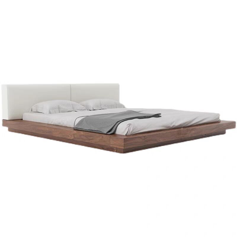 Full solid wood Japanese style tatami bed walnut large flat modern minimalist master bedroom suspended bed