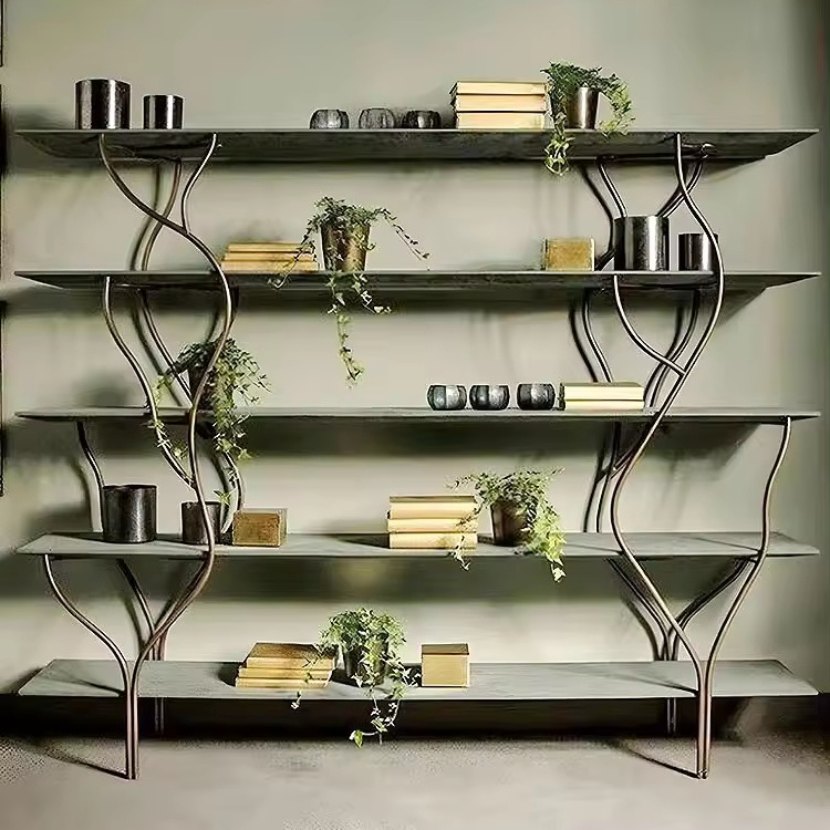 Italian light luxury floor bookshelf Modern designer living room household solid wood  bookshelf