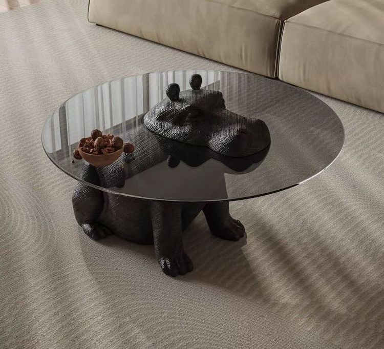 Hippo tea table tempered glass round tea table Italian minimalist designer creative artistic sense animal tea table