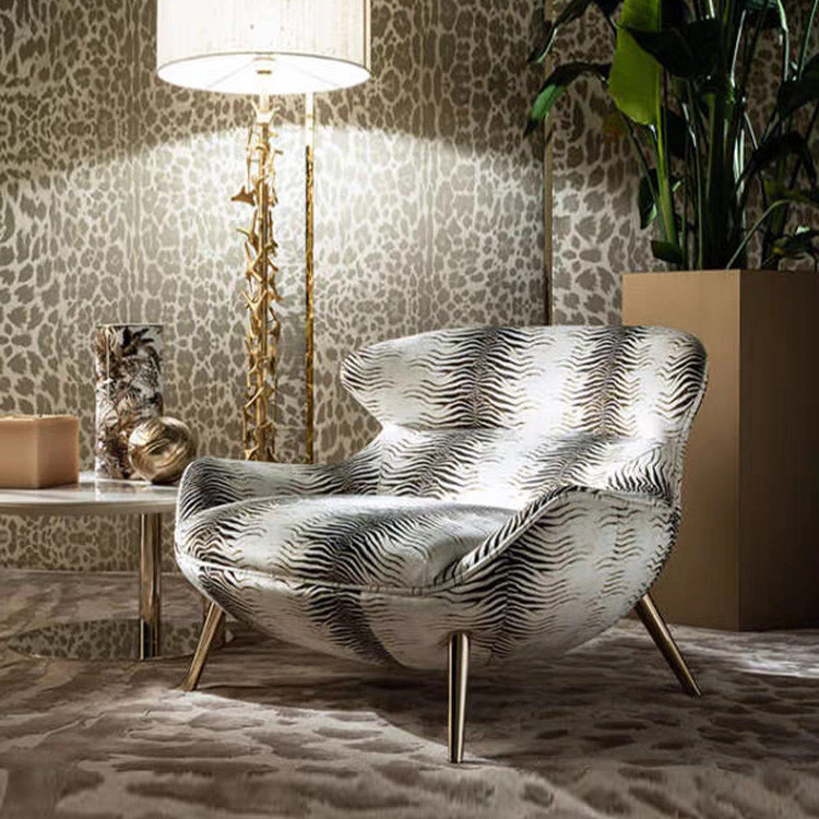 Italian light luxury single sofa chair, villa luxury living room leopard print metal leisure chair