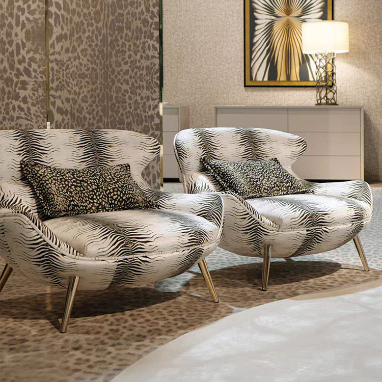 Italian light luxury single sofa chair, villa luxury living room leopard print metal leisure chair