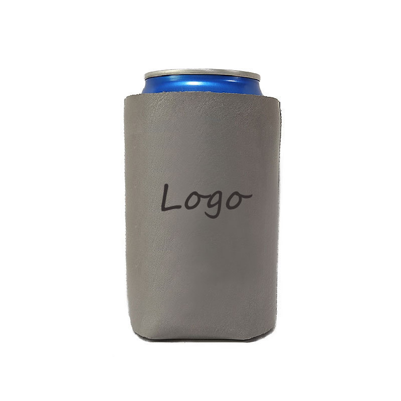 High quality Insulated 3mm Neoprene Magnet PU leather can cooler for Promotional Gift Customized logo Magnet leather beer holder