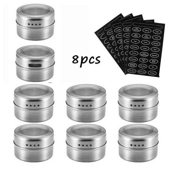 Hot sale magnetic dustproof visible empty seasoning boxes stainless steel spice tin can