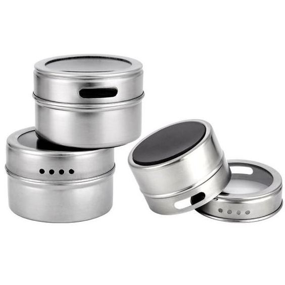 Hot sale magnetic dustproof visible empty seasoning boxes stainless steel spice tin can