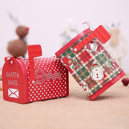 Christmas Decorations Wrought Iron Mailbox Can Children Gift Cartoon Candy Box Decorations Ornaments Tinplate Mailbox Box