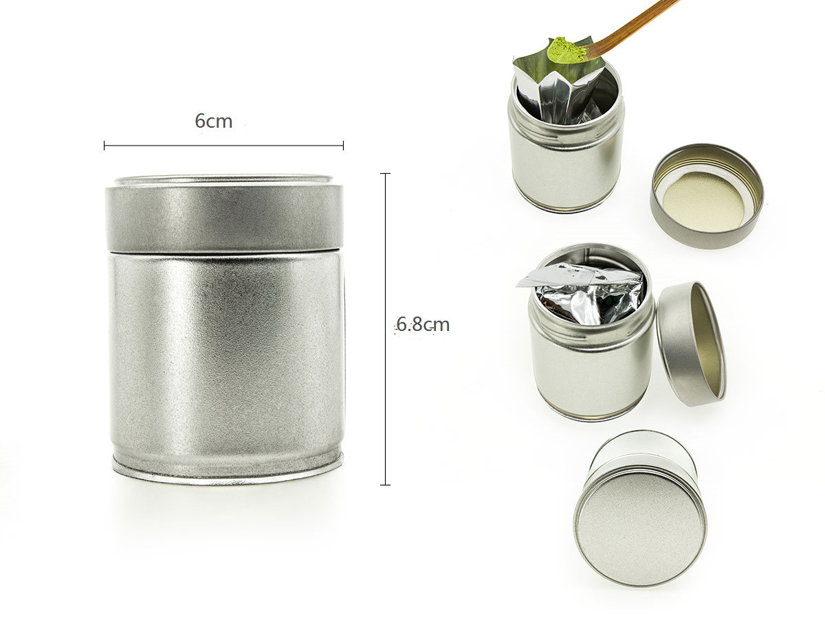 Luxury airtight  pure steel tea matcha powder container 30 40g gram ring pull silver matcha caddy tin can round pack for matcha