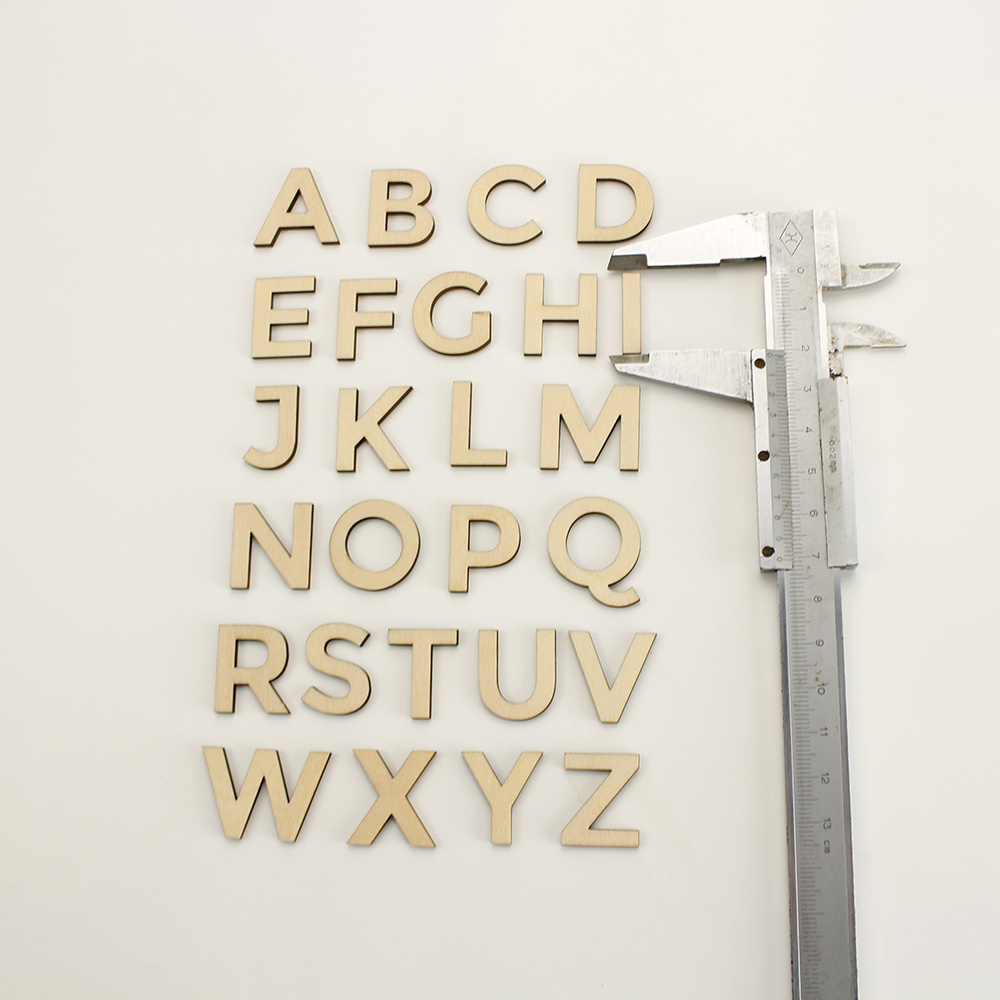 Custom Wholesale Natural Wood Crafts Laser Cut Wooden Wall Decorations 26 English Wooden Alphabet Letters