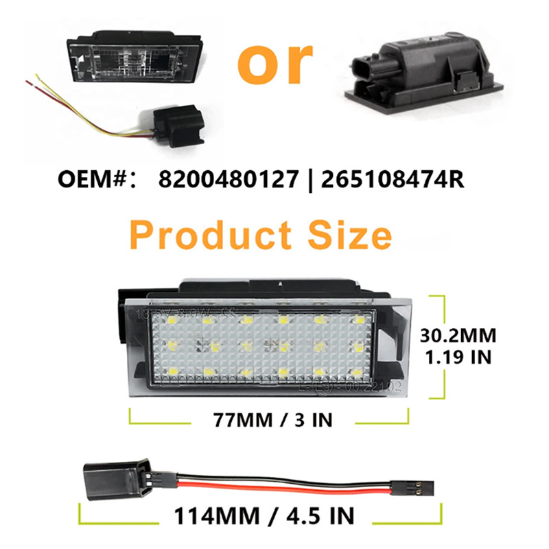 LED Number License Plate Lights Lamps For Renault Clio Espace Kangoo Master Megane Twingo Koleos Kadjar Laguna Wind Twizy