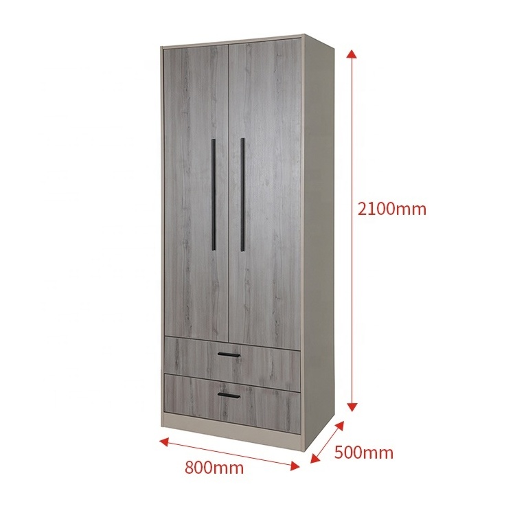 Hot Sale Modern Wood Wardrobe with Two Doors and Two Drawers Bedroom Wardrobe