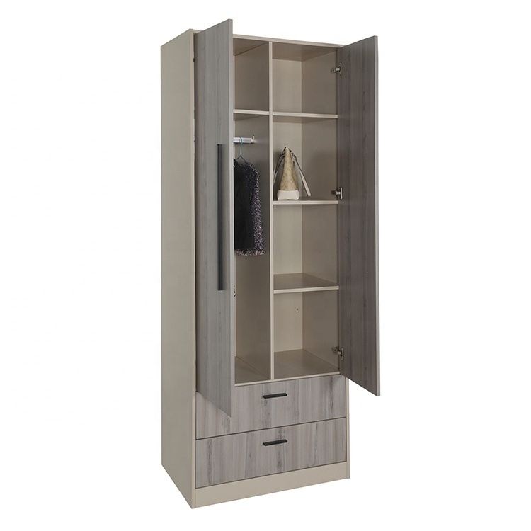 Hot Sale Modern Wood Wardrobe with Two Doors and Two Drawers Bedroom Wardrobe