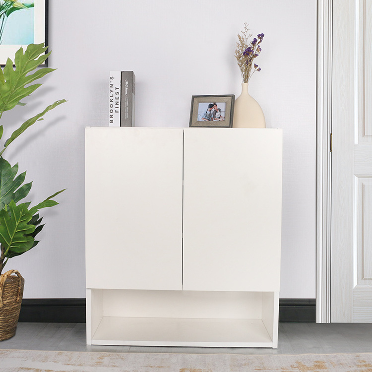 Flat Pack Easy to Assemble Modern White Storage Cabinet Living Room Furniture with Wood Barn Doors and Shelf Shoe Cabinet