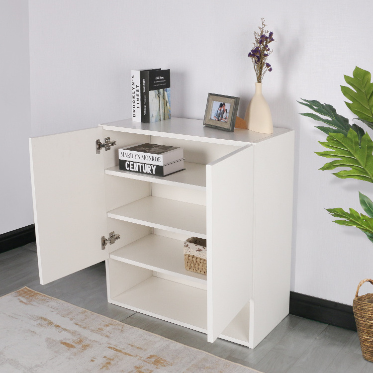 Flat Pack Easy to Assemble Modern White Storage Cabinet Living Room Furniture with Wood Barn Doors and Shelf Shoe Cabinet