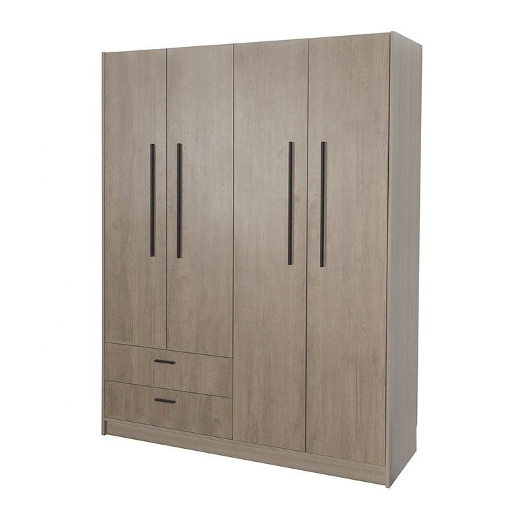 Modern Design Large Four Doors MDF Wardrobe with Two Drawers for bedroom