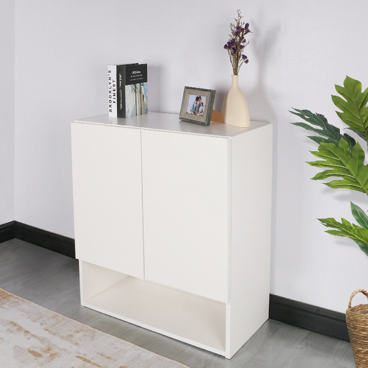 Flat Pack Easy to Assemble Modern White Storage Cabinet Living Room Furniture with Wood Barn Doors and Shelf Shoe Cabinet