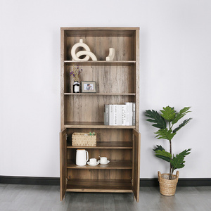 Vintage Natural Finish E1 Particle Board Open Storage Shelf with Door Home Furniture Convertible Wooden Wall Cabinet Bookcase