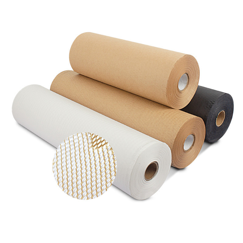 Custom black white brown kraft paper roll core honeycomb cushion wrap paper