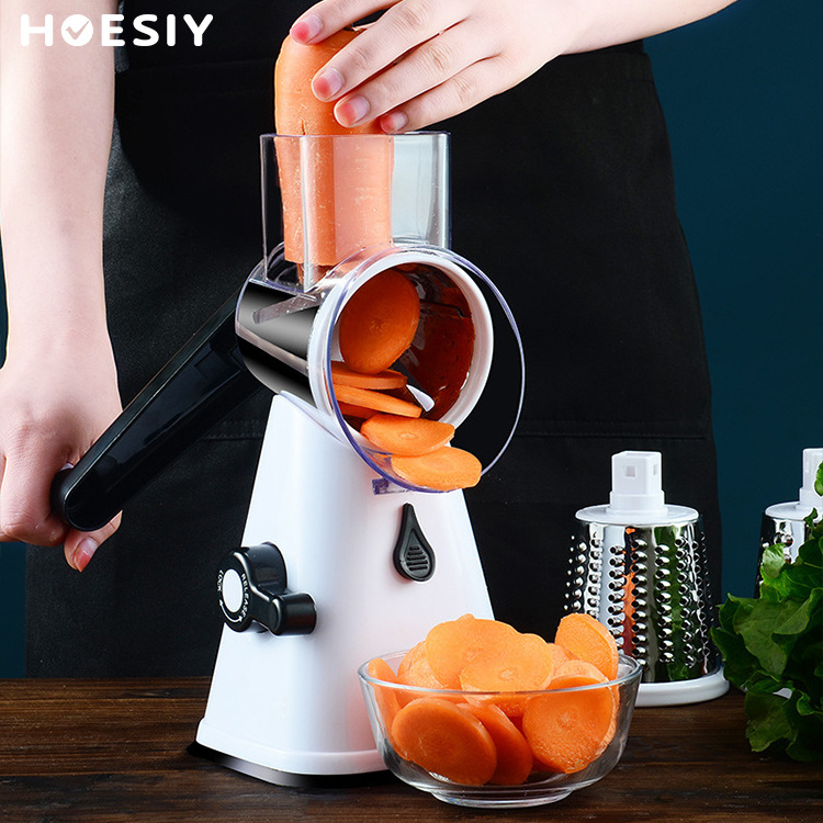 Fruit Vegetable Tool Round Mandoline 3 Drum Blade Slicer Rotary Nut Cheese Grater Multifunction Kitchen Manual Vegetable Chopper