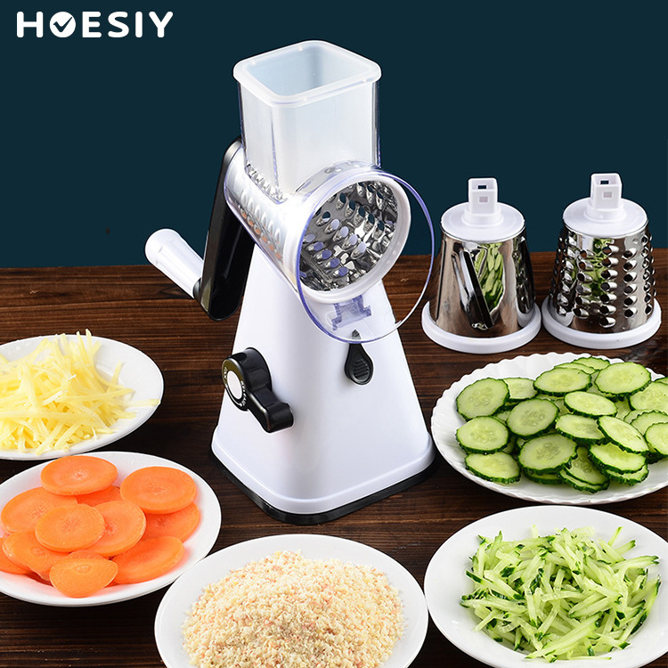 Fruit Vegetable Tool Round Mandoline 3 Drum Blade Slicer Rotary Nut Cheese Grater Multifunction Kitchen Manual Vegetable Chopper