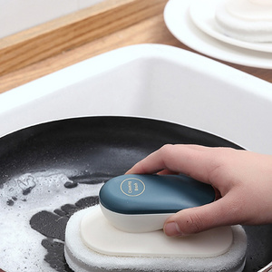 Kitchen Gadget Cleaning Tool Round Washing Scrub Sponges with Plastic Handle Pot Comfort Grip Handle Scouring Pad Sponge Brush