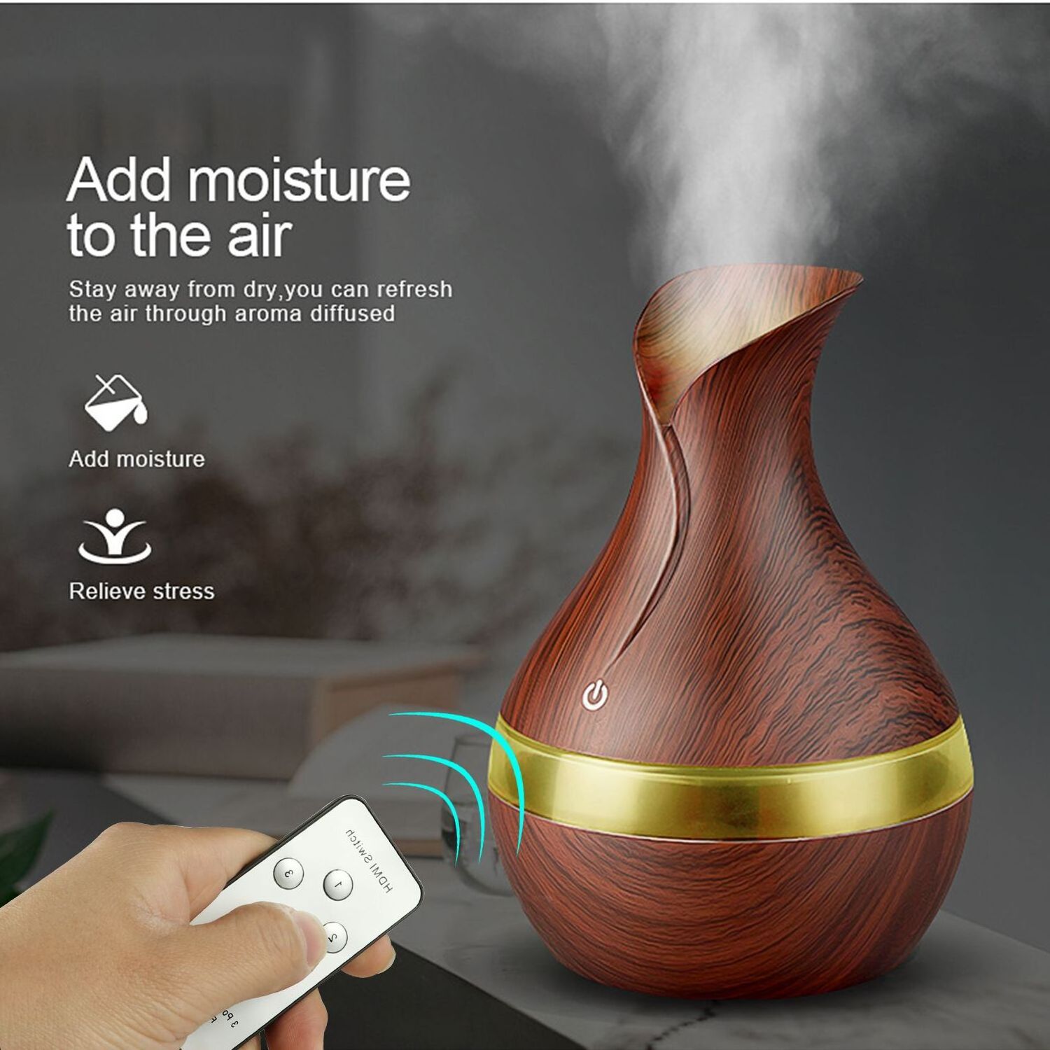 300ml USB Electric Essential Oil Diffuser Touch Remote Control Ultrasonic Air Humidifier Car Wood Grain LED Lights Diffuser