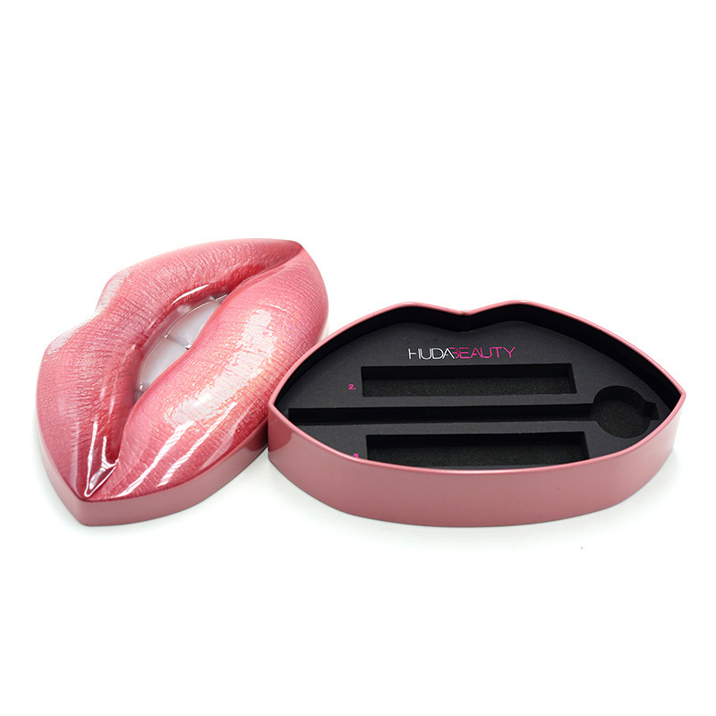 Chinese Factory Price Laser Lip Shape Cosmetics Metal Tin Packing Boxes For Lip Gloss And Eye Shadow