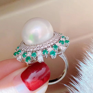 2020 women wedding rings wholesale fashion jewelry Imitation pearl ring black Flowers