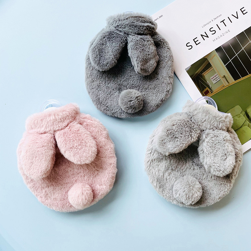 Hot water bottle bag rabbit fluff cute cartoon winter home wholesale custom factory rubber hot water bottle long with cover