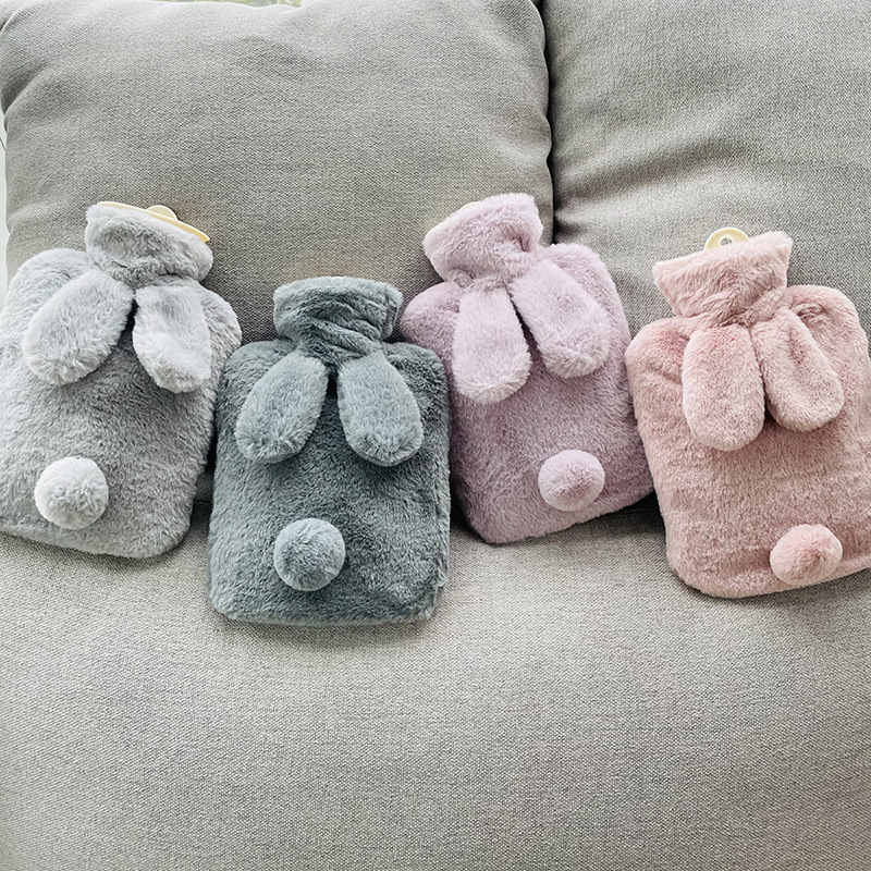 Hot water bottle bag rabbit fluff cute cartoon winter home wholesale custom factory rubber hot water bottle long with cover