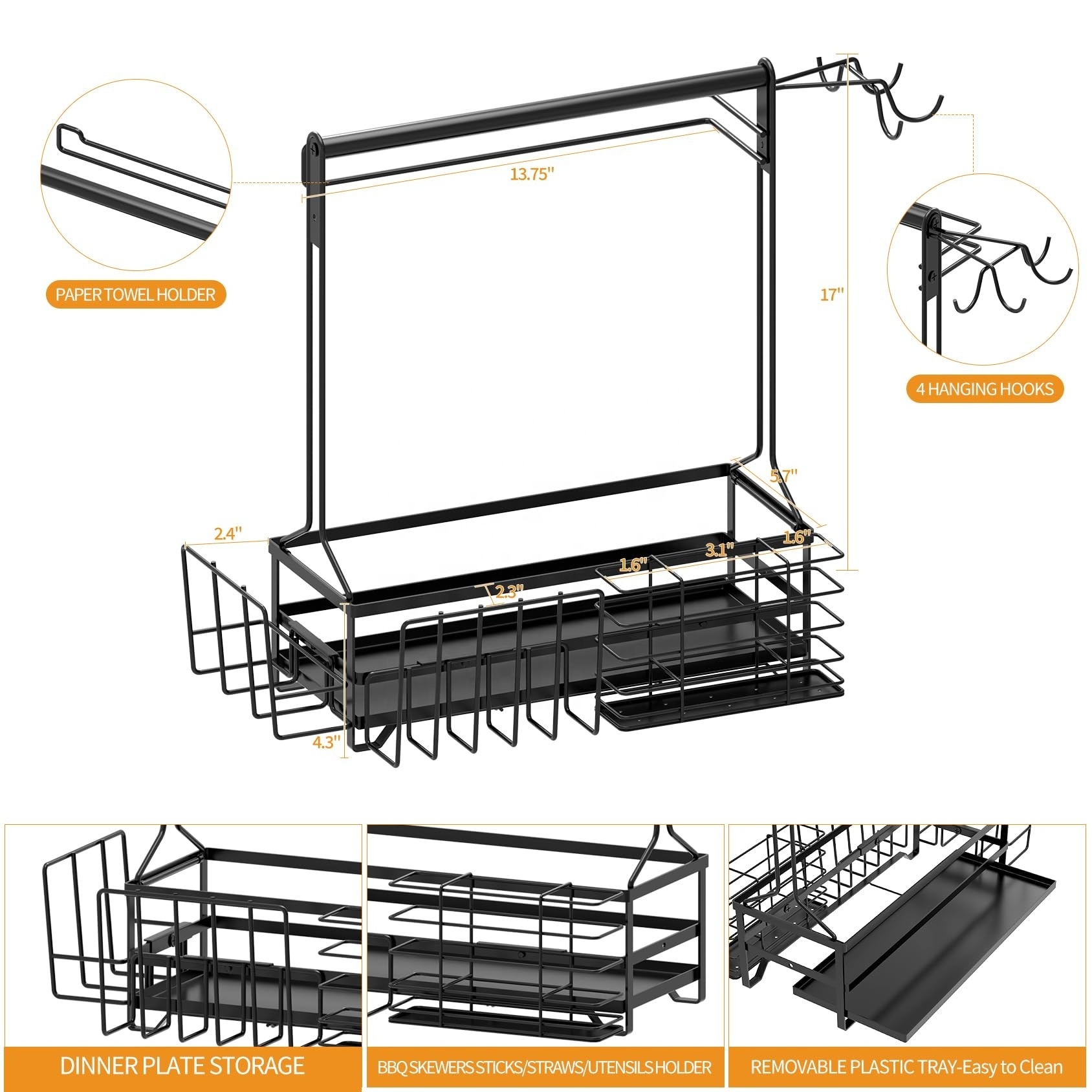 Camping Picnic Grill Caddy for Outdoor Grill Utensil Storage BBQ Caddy with Paper Towel Holder