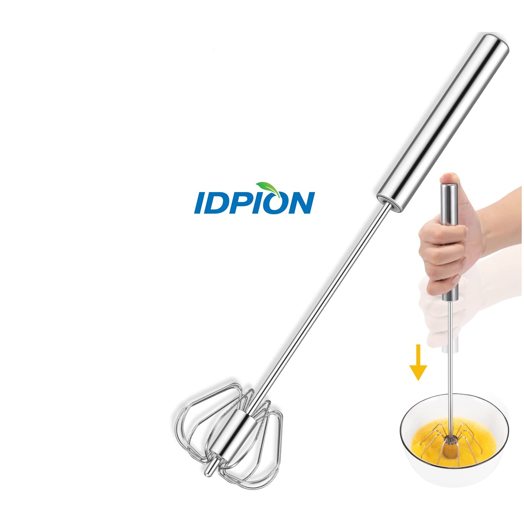 Semi-Automatic Stainless Steel Metal Long Handle Whisk Blender Egg Beater Handheld Push Down Whisking Tool Hand Push Whisk