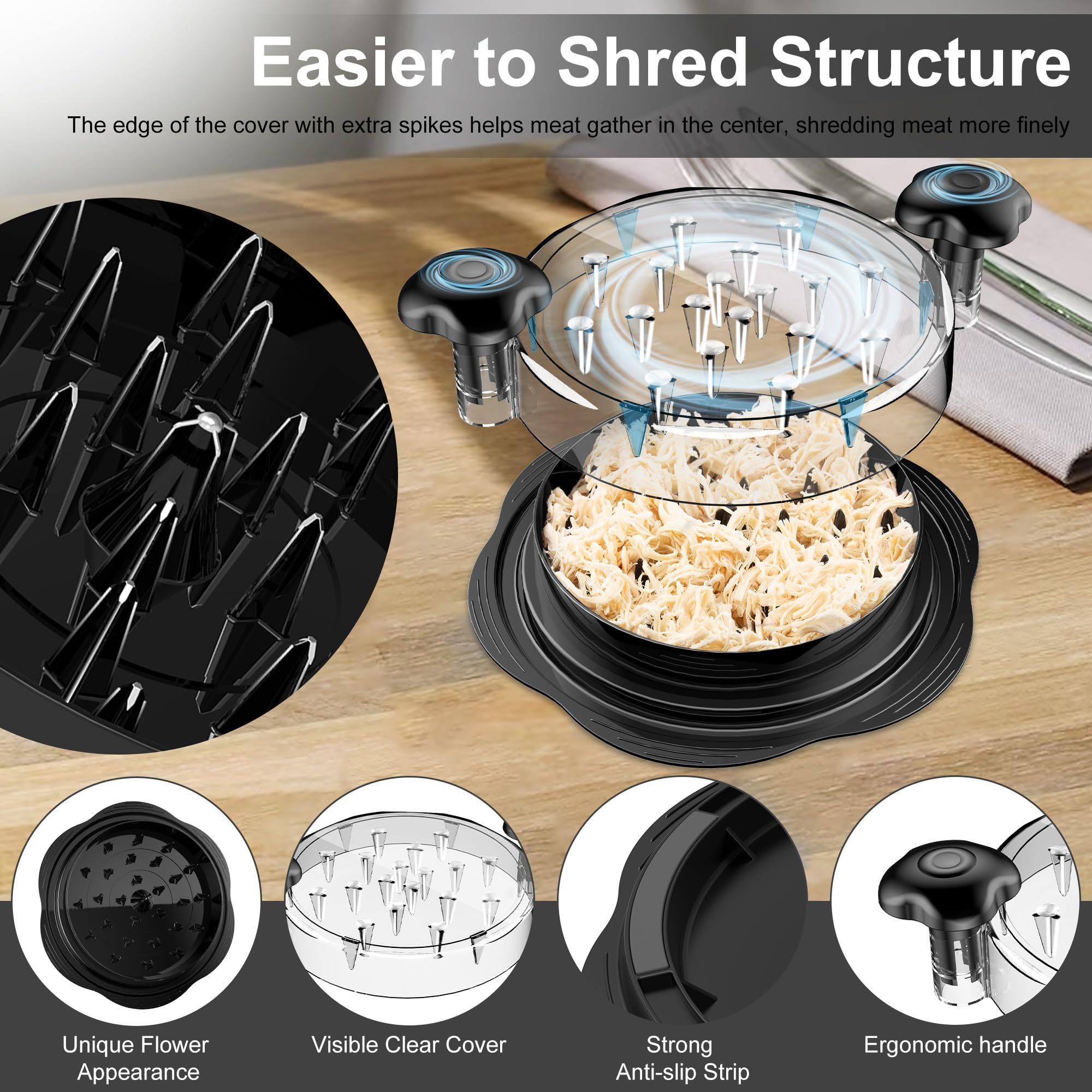 Anti-Slip Strip BPA Free Large Visible Storming Twist Meat Shredder Tool Chicken Breast Shredder