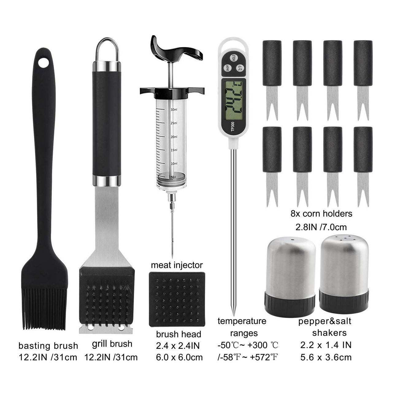 Wholesale 24PCS Grill Cleaner Clean Grill Brush BBQ Grill Tools Set with Meat Thermometer and Injector