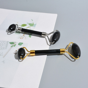 Diy Oem Beauty Facial Anti Aging Small Black Obsidian Lifting Massage Black Obsidian Jade Roller