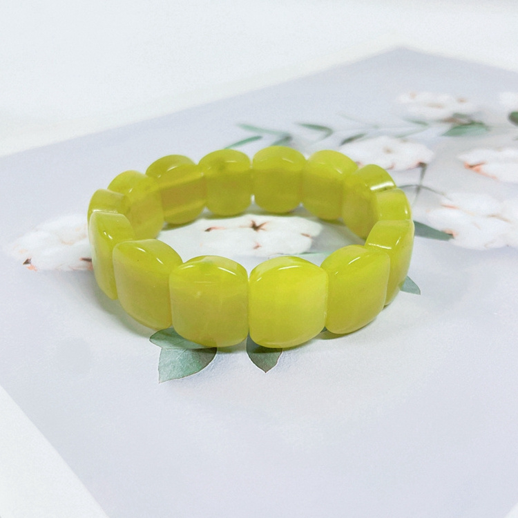 Wholesale Carved Rectangle Oval Natural Lemon Jade Beads Bracelet & Bangles Jewelry For Women