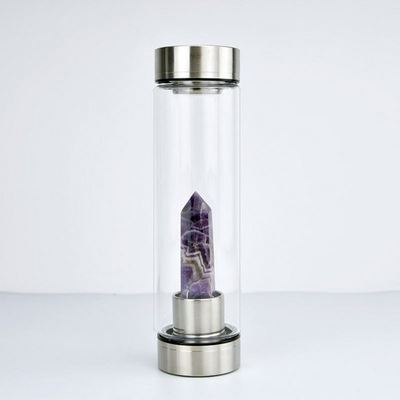 2022 Free Rose Gold Lid Elixir Healing Quartz Gemstone amethyst Infused Glass Crystal Water Bottle