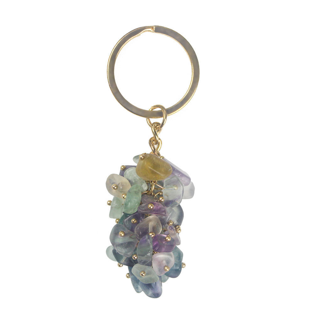 Crafts 2023 High quality Crystal Crushed Stone Energy Keychain Amethyst Grape Shaped raw gemstone pendant jewelry making