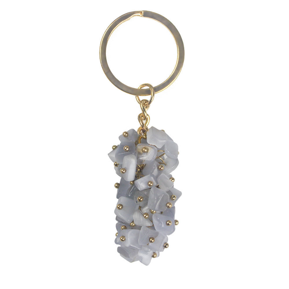 Crafts Gems Best Price Crystal Keychain Crushed Stone Energy Keychain Grey Opal Grape Shaped Pendant for girl gifrts