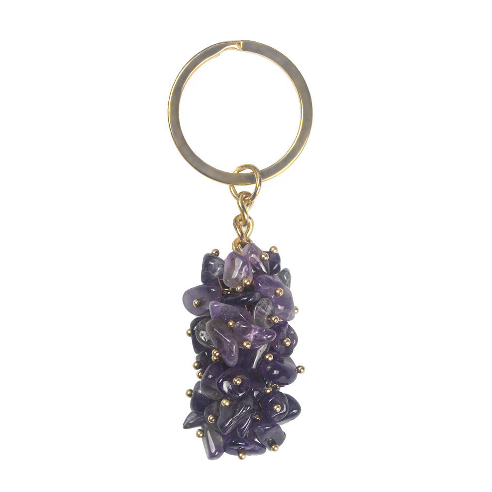 Crafts 2023 High quality Crystal Crushed Stone Energy Keychain Amethyst Grape Shaped raw gemstone pendant jewelry making