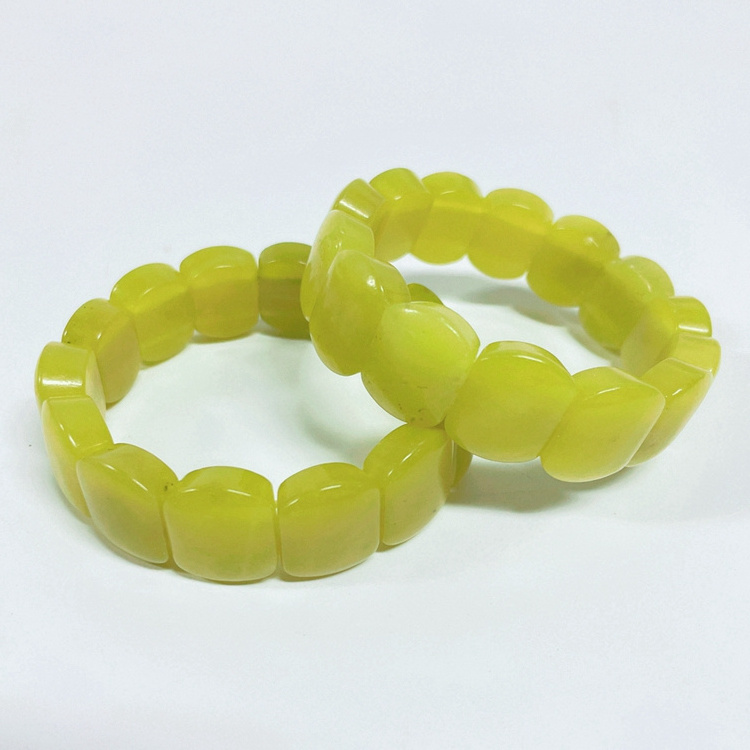 Wholesale Carved Rectangle Oval Natural Lemon Jade Beads Bracelet & Bangles Jewelry For Women