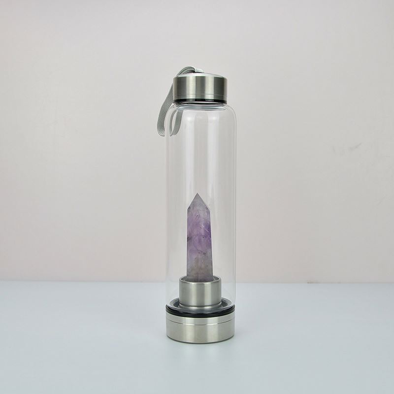 2022 Free Rose Gold Lid Elixir Healing Quartz Gemstone amethyst Infused Glass Crystal Water Bottle