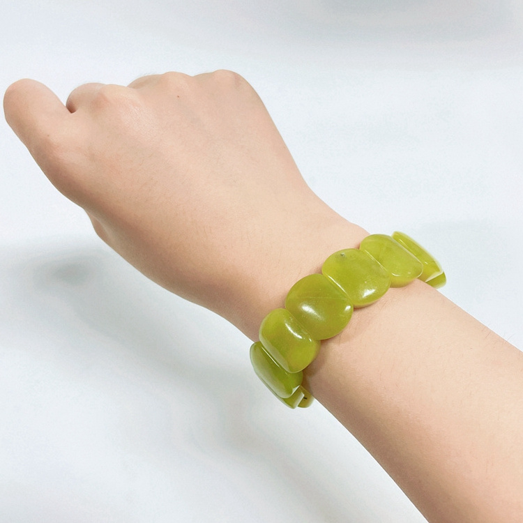 Wholesale Carved Rectangle Oval Natural Lemon Jade Beads Bracelet & Bangles Jewelry For Women