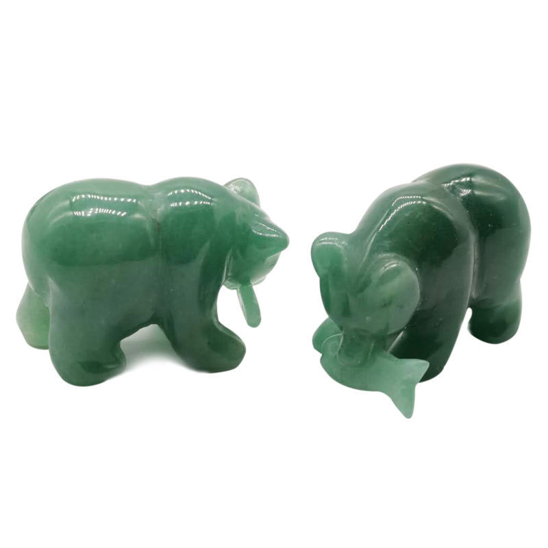 Hot Sell Animal Carved Figurine Jade Have Fish Statue Crystal Green Aventurine Bear