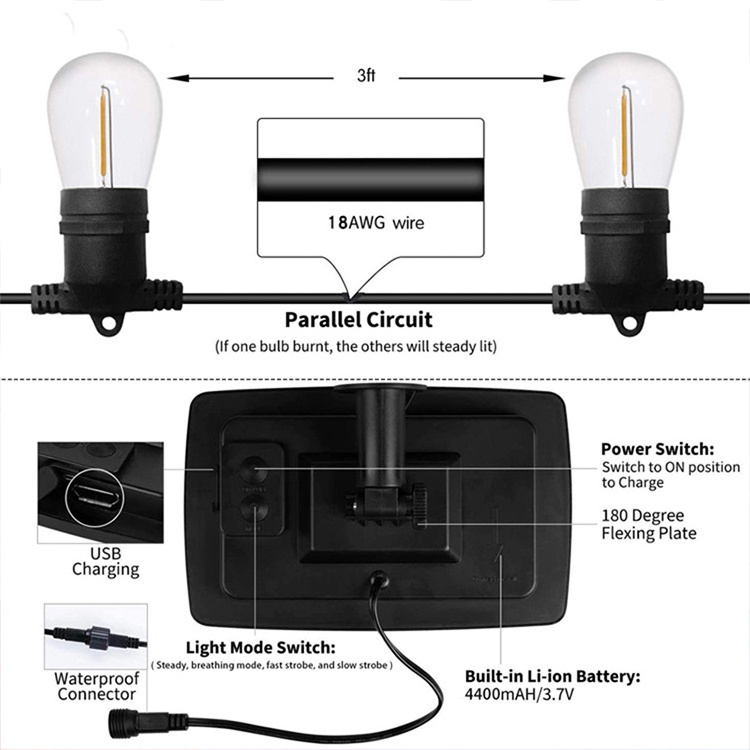 Wholesale price 25FT 50FT 100FT  E27 Socket S14 Solar LED Bulb Energy Saving Outdoor Garden Waterproof String Lights